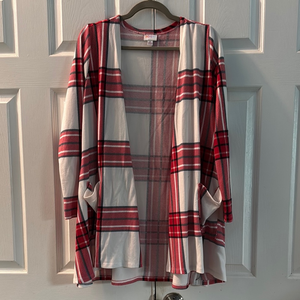 LuLaRoe Red and White Plaid Top/ Duster